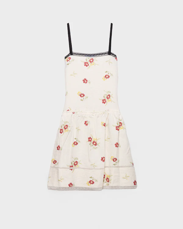 Besticktes Leinen-Minikleid mit Blumenmotiv