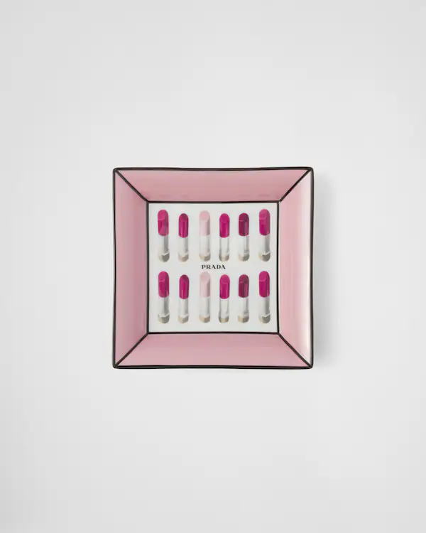 Großes quadratisches Porzellantablett - Lippenstift