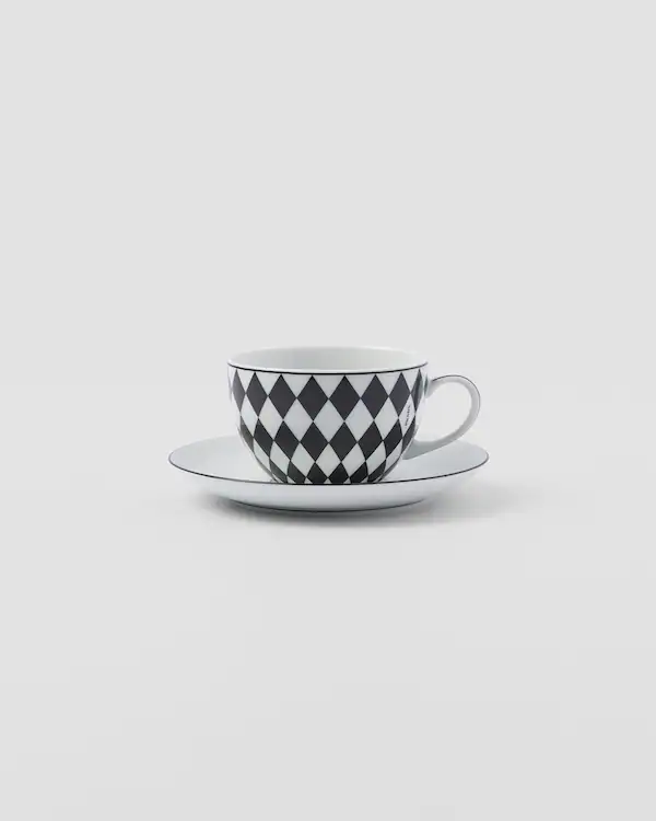 Set aus zwei Porzellan-Cappuccinotassen - Schachbrett