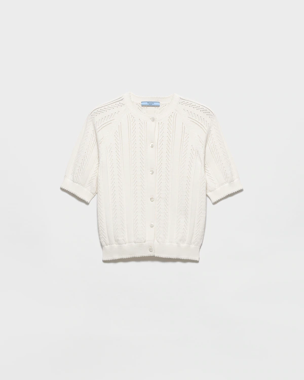 Cotton-Cardigan mit offener Struktur und kurzen Ärmeln
