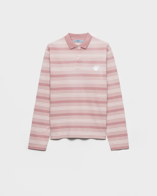 Langarm-Piqué-Poloshirt mit Streifenmuster