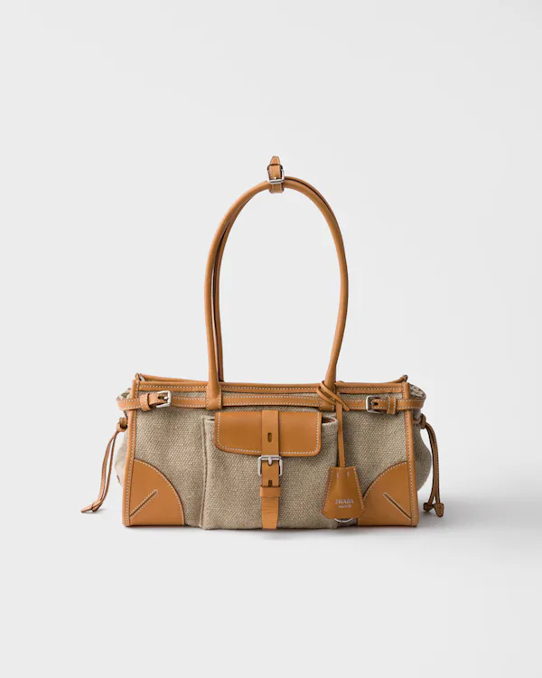 Prada Bonnie mittlere Handtasche aus Leinen und Leder
