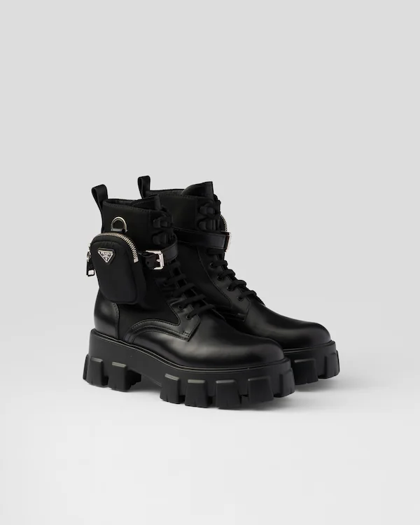 Monolith-Leder- und Re-Nylon-Kampfstiefel mit Tasche
