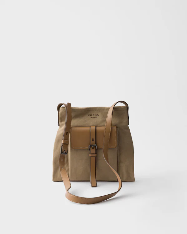 Prada Route Schultertasche aus Canvas und Leder