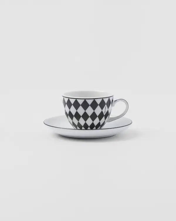 Set aus vier Porzellan-Espressotassen - Schachbrettmuster