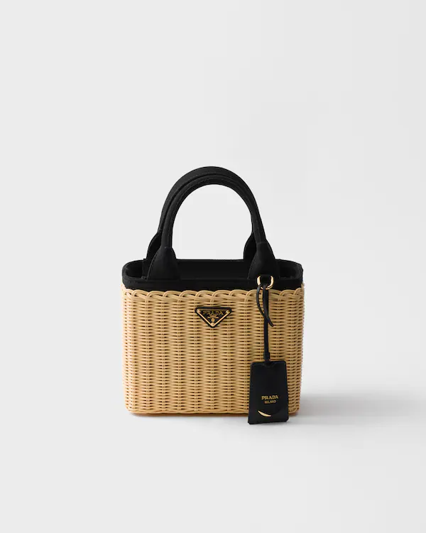 Kleine Korb- und Leinwand-Tasche