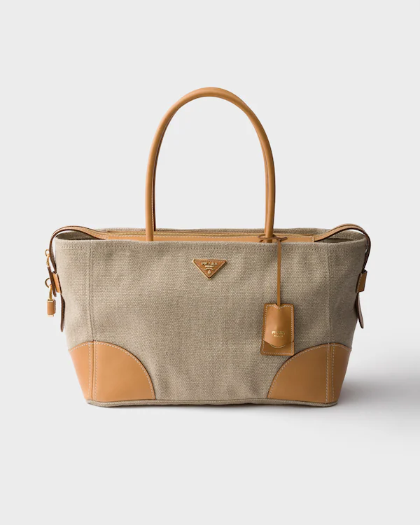 Große Henkeltasche aus Leinen und Leder
