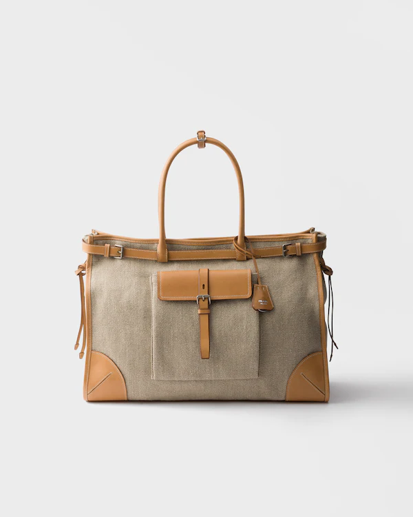 Prada Bonnie Leinen- und Leder-Handtasche