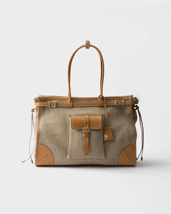Prada Bonnie Leinen- und Leder-Tasche