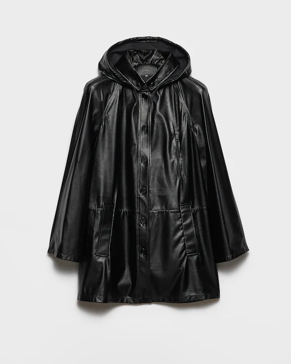 Hooded Caban-Jacke aus Nappaleder und Stoff