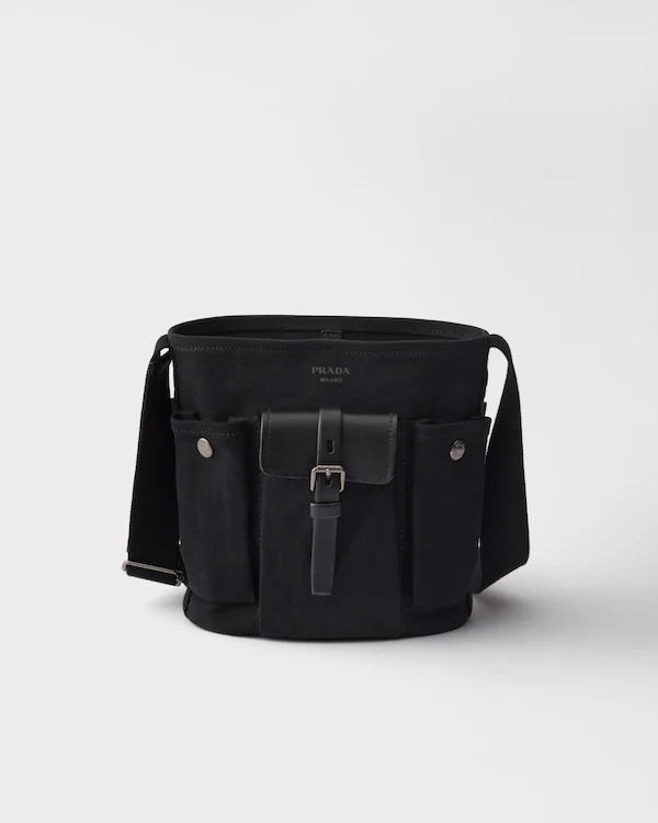 Prada Route Mini-Canvas- und Leder-Eimer-Tasche