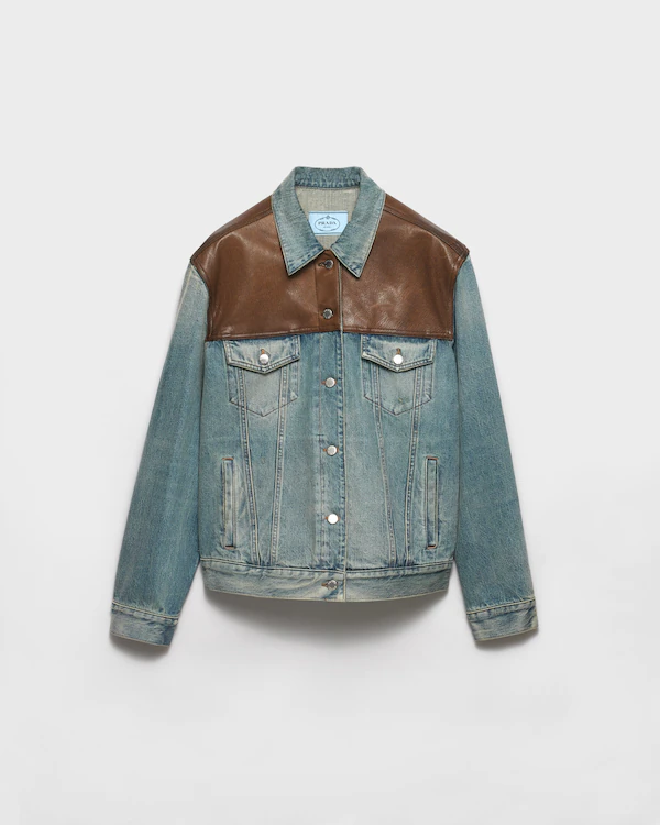 Blouson-Jacke aus Denim und Leder