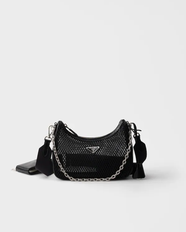 Prada Re-Edition 2005 Mesh- und gebürstetes Leder-Handtasche