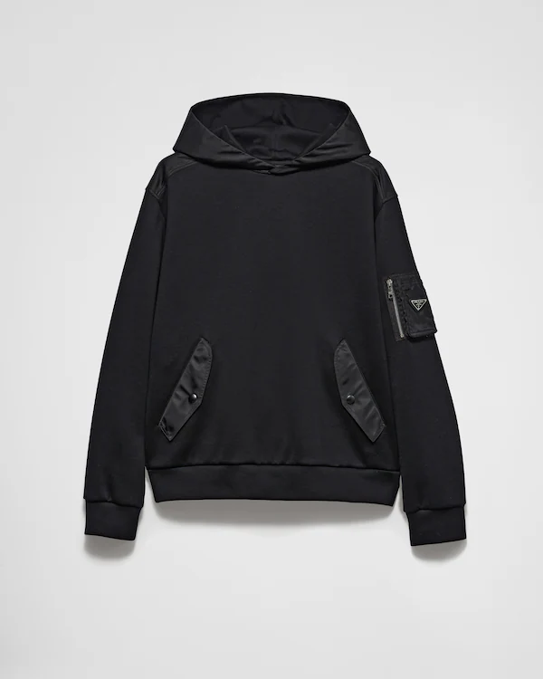 Hoodie aus Baumwollfleece und Re-Nylon