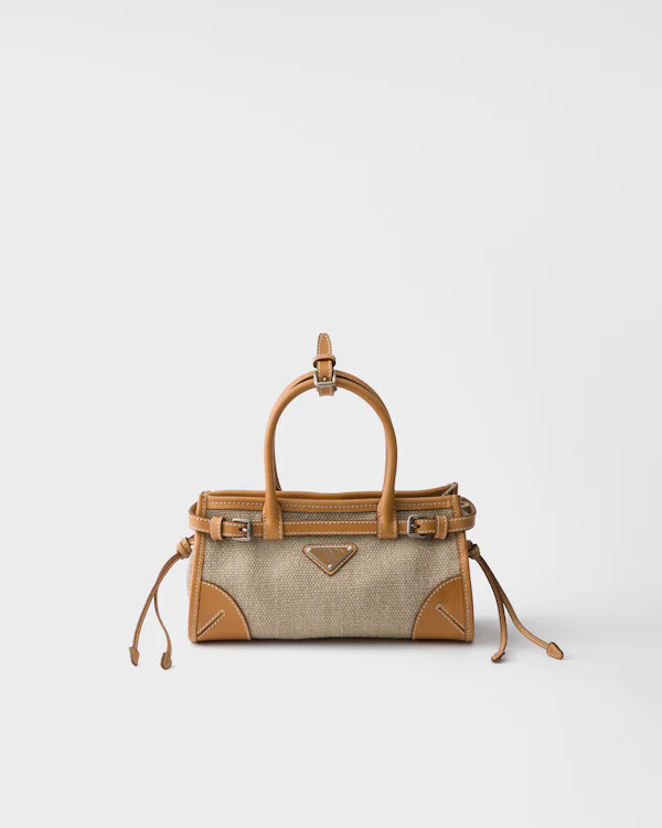 Prada Bonnie kleine Handtasche aus Leinen und Leder