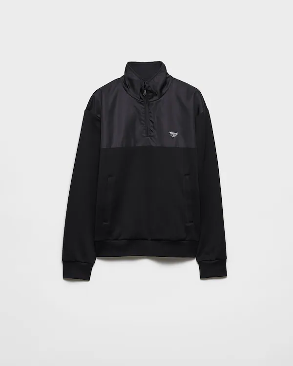 Baumwoll-Fleece-Halbzipper-Pullover mit Re-Nylon-Details