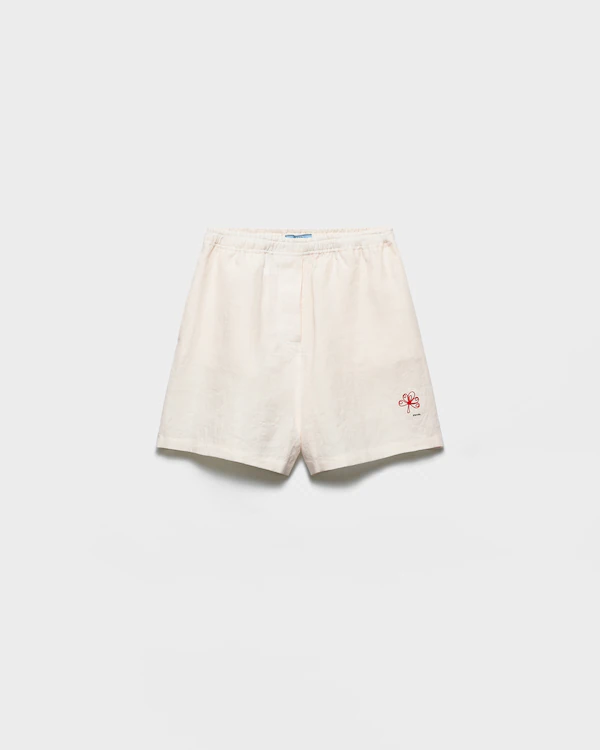 Gestickte slubbede Leinen-Shorts