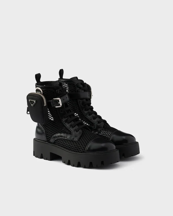 Mesh-Sohle und gebürstetes Leder Stiefeletten mit Tasche