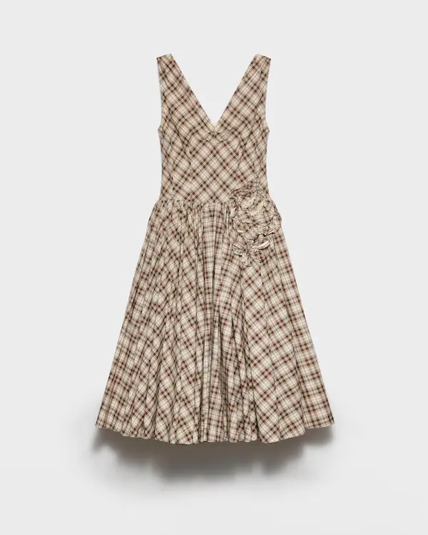 Besticktes kariertes Poplin-Kleid