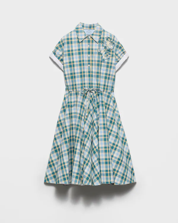 Besticktes kariertes Baumwollkleid